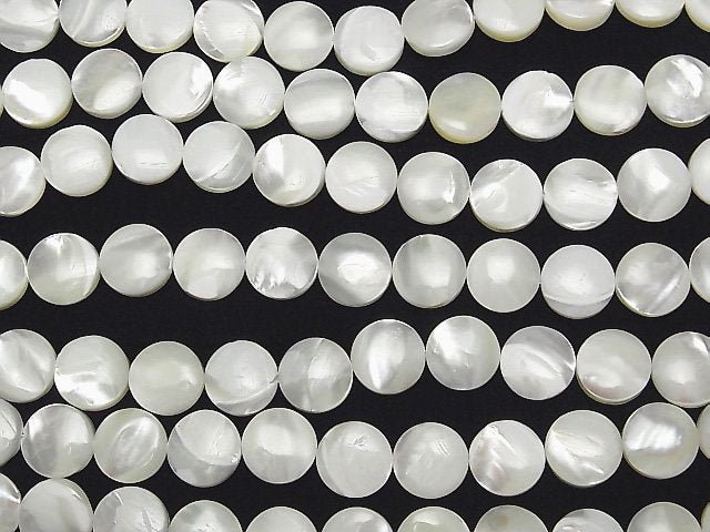Mother of Pearl MOP White Coin 10x10x4mm 1strand beads (aprx.15inch / 37cm)