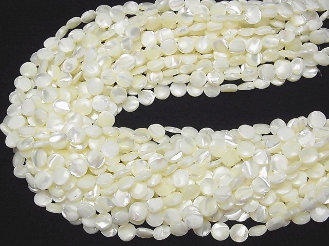 Mother of Pearl MOP White Coin 10x10x4mm 1strand beads (aprx.15inch/37cm)