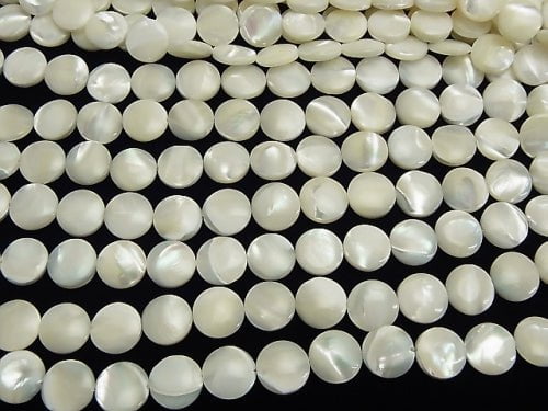 Mother of Pearl MOP White Coin 12x12x4mm 1strand beads (aprx.15inch/37cm)