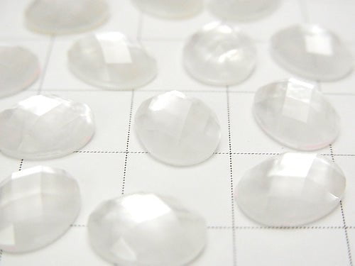 White Shell x Crystal AAA- Oval Faceted Cabochon 10x8mm 3pcs