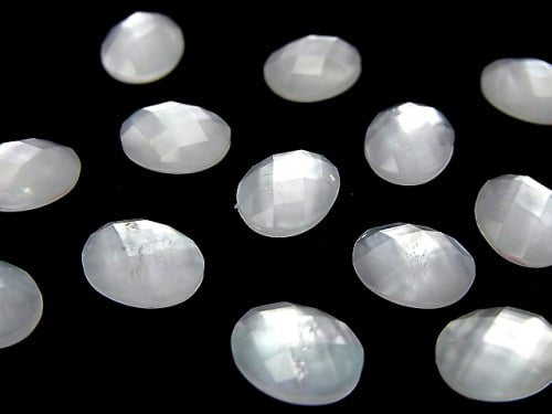 White Shell x Crystal AAA- Oval Faceted Cabochon 10x8mm 3pcs