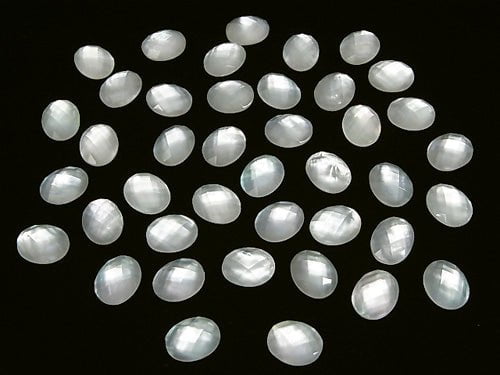 White Shell x Crystal AAA- Oval Faceted Cabochon 10x8mm 3pcs