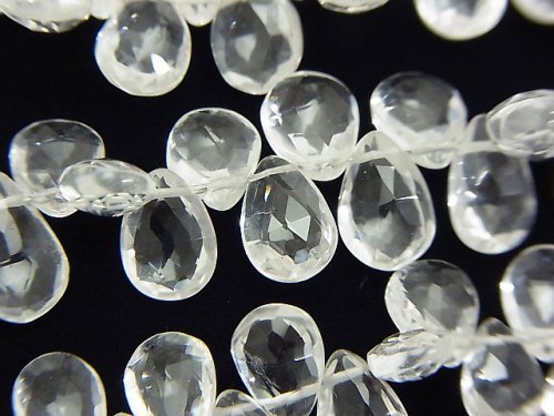 Crystal Quartz, Faceted Briolette, Pear Shape Gemstone Beads