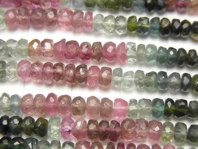 [Video] High Quality Multicolor Tourmaline AA++ Faceted Button Roundel half or 1strand beads (aprx.14inch / 34 cm)