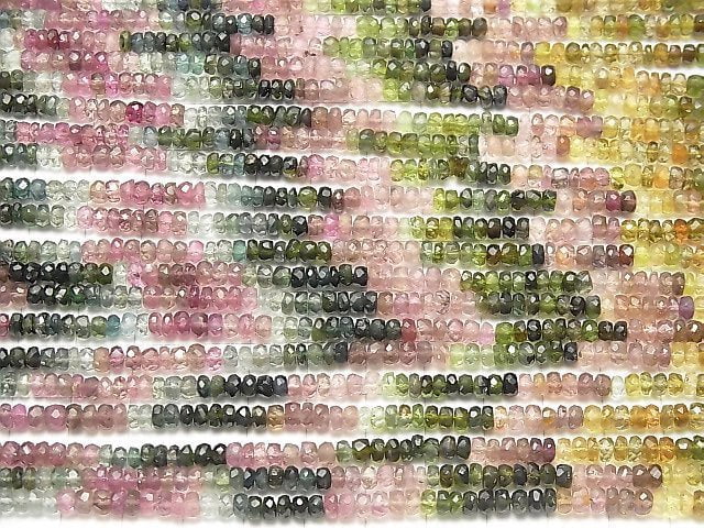 [Video] High Quality Multicolor Tourmaline AA++ Faceted Button Rondelle half or 1strand beads (aprx.14inch / 34 cm)