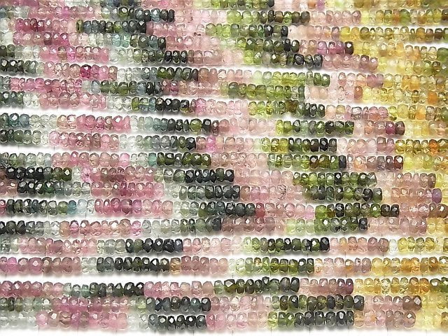 [Video] High Quality Multicolor Tourmaline AA++ Faceted Button Roundel half or 1strand beads (aprx.14inch / 34 cm)