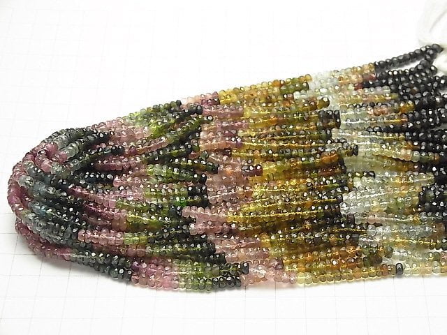 [Video] High Quality Multicolor Tourmaline AA++ Faceted Button Rondelle half or 1strand beads (aprx.14inch / 34 cm)