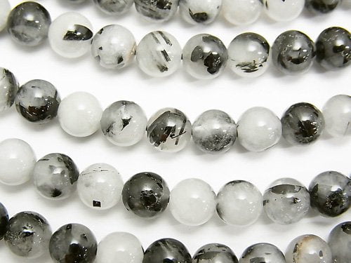 Round, Tourmalinated Quartz Gemstone Beads