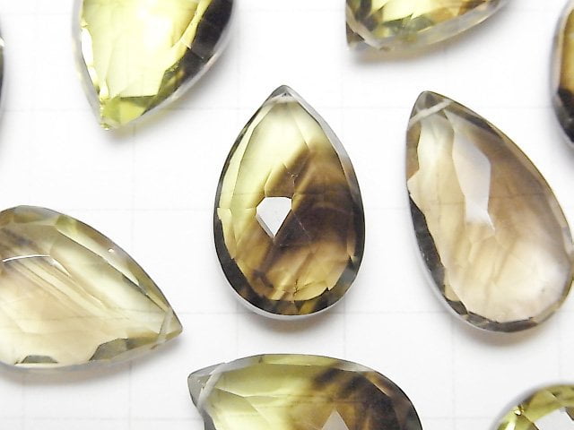 [Video] High Quality Lemon x Smoky Quartz AAA Pear shape Faceted Briolette 3pcs