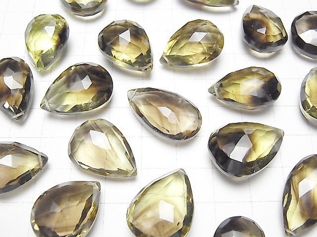 [Video] High Quality Lemon x Smoky Quartz AAA Pear shape Faceted Briolette 3pcs