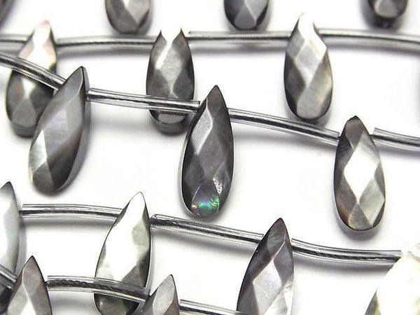 [Video] High-quality Black Shell (Black-lip Oyster) AAA Faceted Pear Shape 16x6mm 1/4 or 1-strand beads (approx. 15 inches/38 cm)