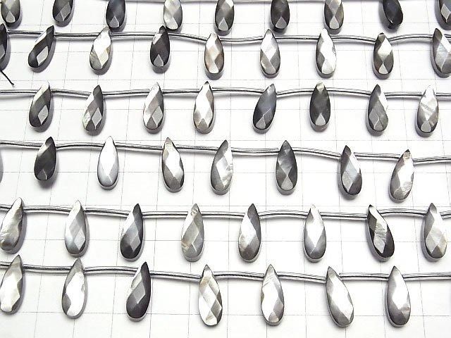[Video] High-quality Black Shell (Black-lip Oyster) AAA Faceted Pear Shape 16x6mm 1/4 or 1-strand beads (approx. 15 inches/38 cm)