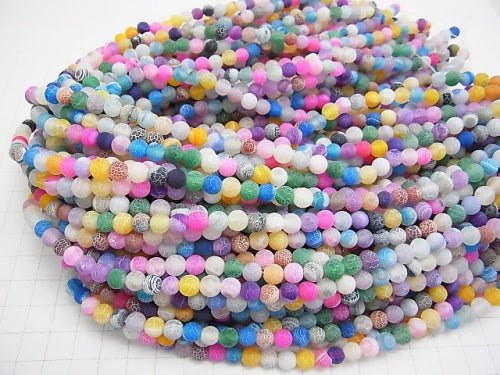 Frost Multicolor Agate Round 6mm Antique Finish 1strand beads (aprx.14inch/34cm)