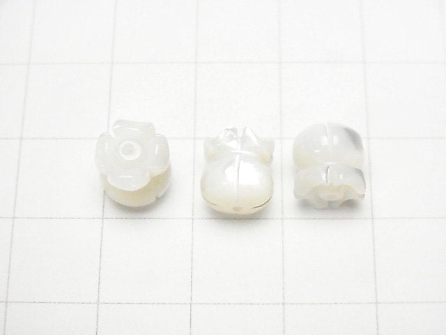 [Video] High Quality White Shell (Silver-lip Oyster) AAA Lily of the Valley Motif 8x7.5x7.5mm [Drilled Hole] 4pcs