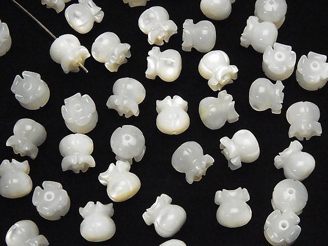 [Video] High Quality White Shell (Silver-lip Oyster) AAA Lily of the Valley Motif 8x7.5x7.5mm [Drilled Hole] 4pcs