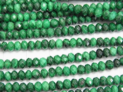 High Quality!  Malachite AAA- Faceted Button Roundel 4x4x3mm 1strand beads (aprx.15inch/38cm)