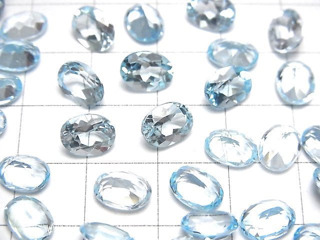 [Video]High Quality Sky Blue Topaz AAA Loose stone Oval Faceted 8x6mm 5pcs