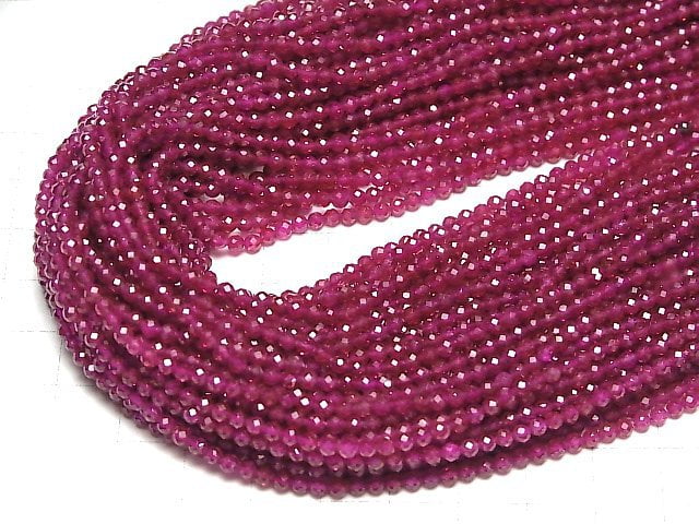 [Video] High Quality! Lab-grown Ruby AAA Faceted Round 3mm 1strand beads (aprx.15inch / 38cm)