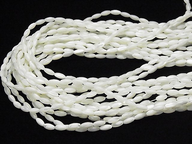 Mother of Pearl MOP White Rice 8x4x4mm 1strand beads (aprx.15inch / 37cm)