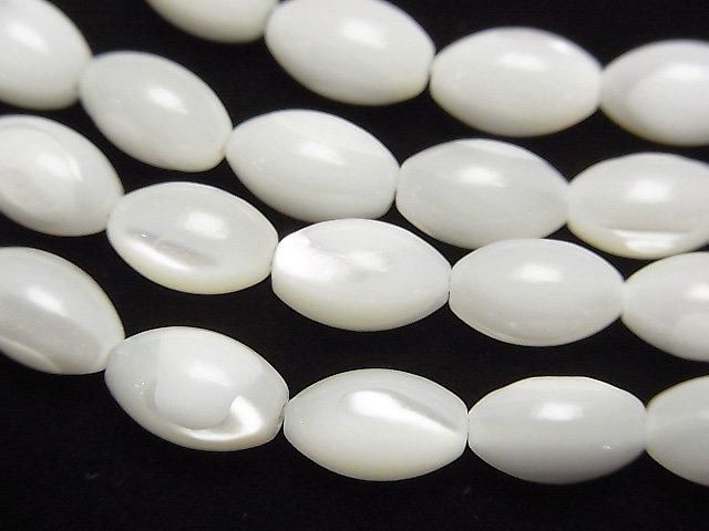 珍珠母貝 (MOP) 白米珠 9x6x6mm (約15英吋/37公分) 一串