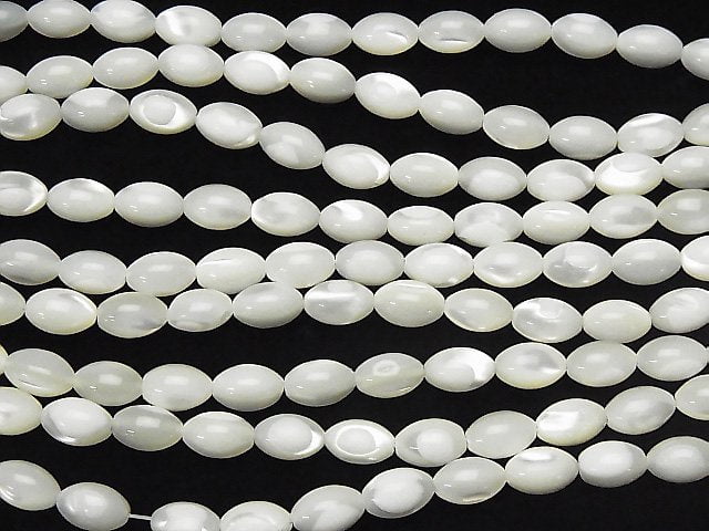 Nacre blanche en forme de grain de riz 10x7x7mm, 1 fil de perles (env. 37cm)