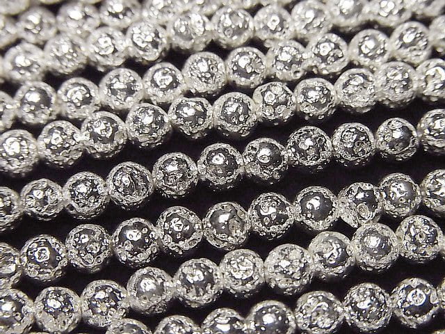 [Video]Lava Round 4.5mm silver coated 1strand beads (aprx.14inch/35cm)