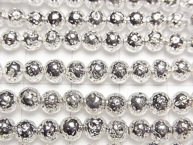 [Video]Lava Round 4.5mm silver coated 1strand beads (aprx.14inch/35cm)