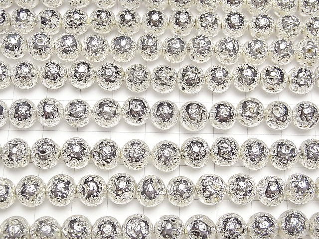 [Video]Lava Round 8mm Silver Coated 1strand beads (aprx.15inch/37cm)