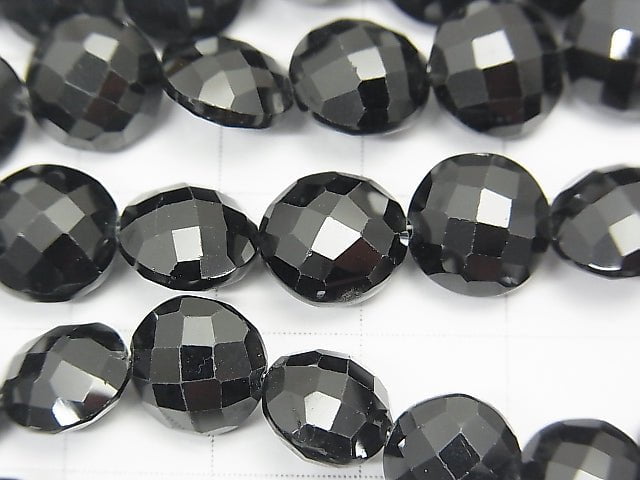 High Quality Black Spinel AAA - Faceted Coin half or 1strand beads (aprx.8 inch / 20 cm)