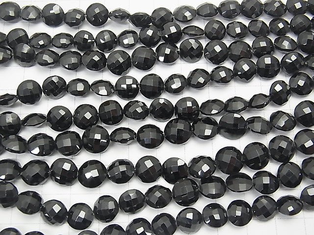 High Quality Black Spinel AAA - Faceted Coin half or 1strand beads (aprx.8 inch / 20 cm)