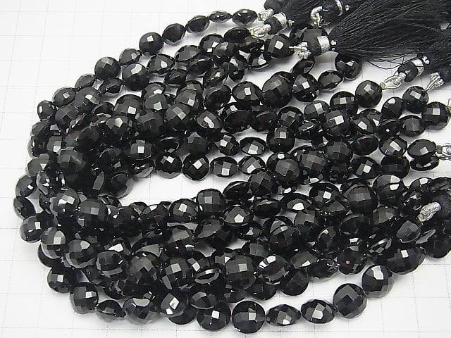 High Quality Black Spinel AAA - Faceted Coin half or 1strand beads (aprx.8 inch / 20 cm)