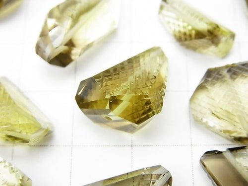 High Quality Lemon x Smoky Quartz AAA Engraved Faceted Nugget 4pcs $36.99!