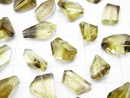 High Quality Lemon x Smoky Quartz AAA Engraved Faceted Nugget 4pcs $36.99!