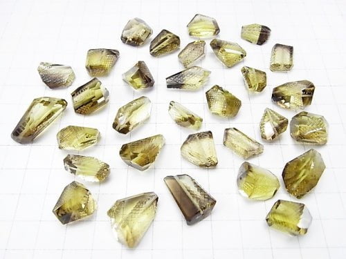 High Quality Lemon x Smoky Quartz AAA Engraved Faceted Nugget 4pcs $36.99!