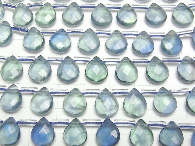 [Video] Blue green Fluorite AAA- Faceted Pear Shape 12x9mm 1strand beads (aprx.7inch/17cm)