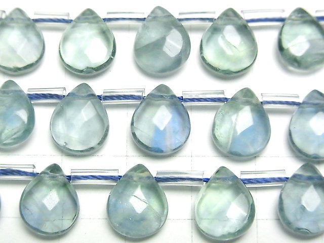 [Video] Blue green Fluorite AAA- Faceted Pear Shape 12x9mm 1strand beads (aprx.7inch/17cm)