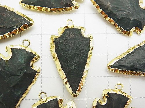 1pc $6.79! Green Jasper Rough Rock Arrows Head Shaped Charm Gold Color 1pc