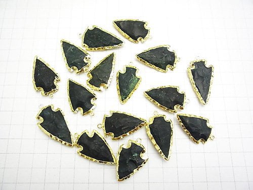 1pc $6.79! Green Jasper Rough Rock Arrows Head Shaped Charm Gold Color 1pc