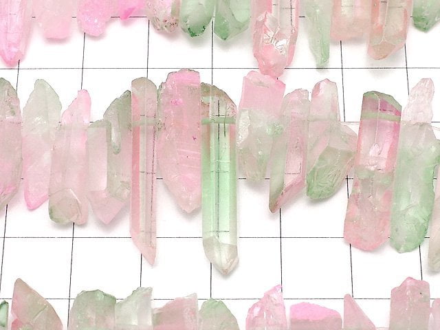 [Video] Crystal Natural Point Cut Metallic Coating Pink & Green 1strand beads (aprx.15inch / 38cm)