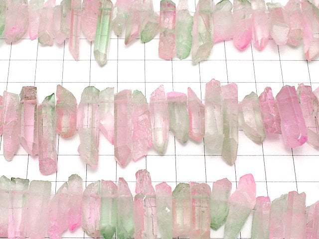 [Video] Crystal Natural Point Cut Metallic Coating Pink & Green 1strand beads (aprx.15inch / 38cm)