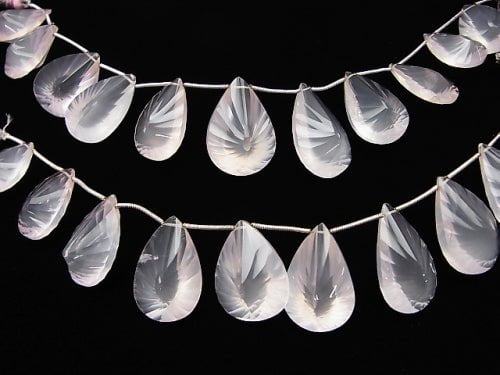 High Quality Madagascar Rose Quartz AAA Pear shape Concave Cut 1strand beads (aprx.6inch / 15cm)