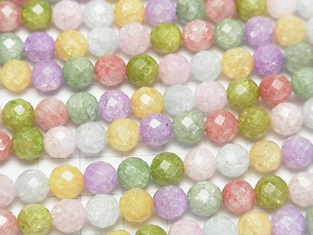 [Video] Multi color Cracked Crystal 64Faceted Round 8mm NO.2 1strand beads (aprx.15inch/36cm)