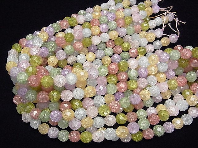 Multicolor Cracked Crystal 64 Faceted Round 10 mm NO. 2 half or 1 strand beads (aprx. 15 inch / 36 cm)