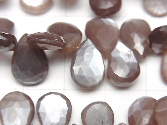 [Video]High Quality Chocolate Moonstone AAA- Pear shape Faceted Briolette half or 1strand beads (aprx.7inch/18cm)