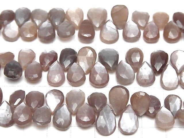 [Video]High Quality Chocolate Moonstone AAA- Pear shape Faceted Briolette half or 1strand beads (aprx.7inch/18cm)