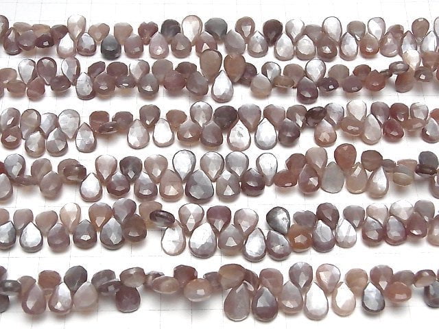 [Video]High Quality Chocolate Moonstone AAA- Pear shape Faceted Briolette half or 1strand beads (aprx.7inch/18cm)