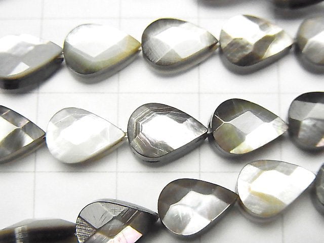 Black Shell (Black-lip Oyster) AAA Vertical Hole Faceted Pear Shape 9x6x4mm half or 1strand beads (aprx.15inch / 37cm)