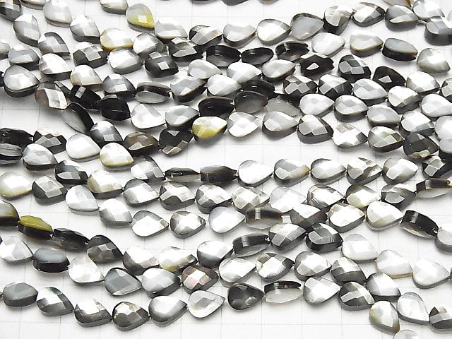 Black Shell (Black-lip Oyster) AAA Vertical Hole Faceted Pear Shape 9x6x4mm half or 1strand beads (aprx.15inch / 37cm)