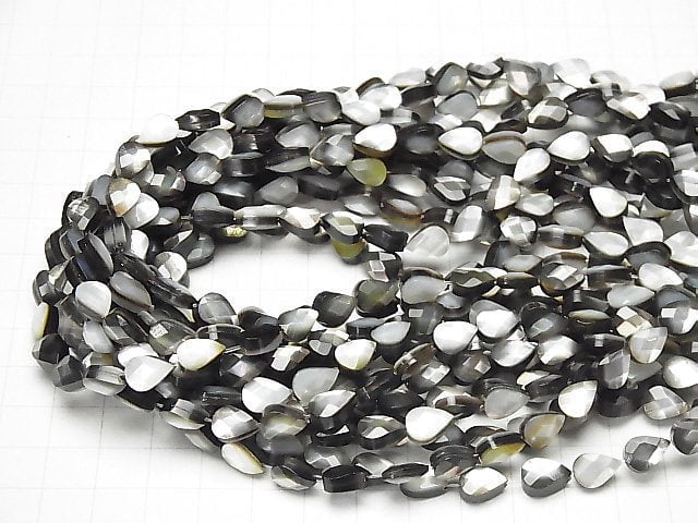 Black Shell (Black-lip Oyster) AAA Vertical Hole Faceted Pear Shape 9x6x4mm half or 1strand beads (aprx.15inch / 37cm)