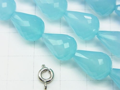 Sea blue Chalcedony AAA Vertical Hole Faceted Drop 14 x 10 x 10 mm 1/4 or 1strand beads (aprx.15 inch / 37 cm)